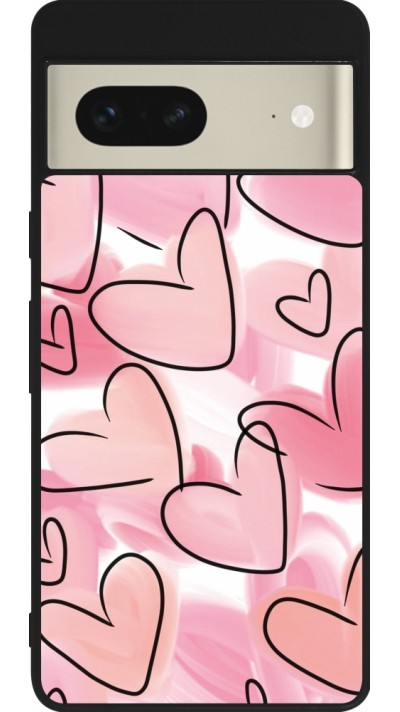 Coque Google Pixel 7 - Silicone rigide noir Easter 2023 pink hearts