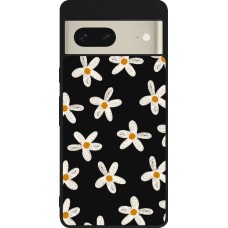 Coque Google Pixel 7 - Silicone rigide noir Easter 2024 white on black flower