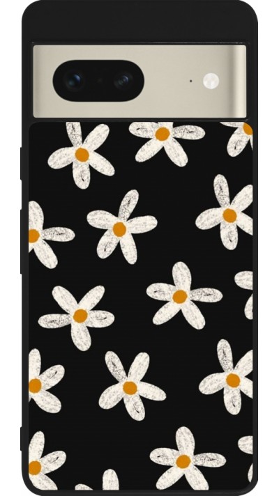 Coque Google Pixel 7 - Silicone rigide noir Easter 2024 white on black flower