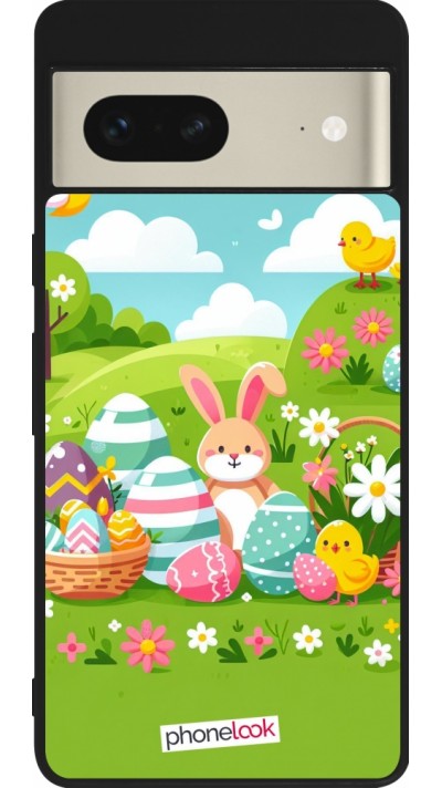 Coque Google Pixel 7 - Silicone rigide noir Easter 2025 Green
