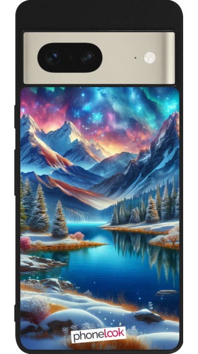 Coque Google Pixel 7 - Silicone rigide noir Fantasy Mountain Lake Sky Stars