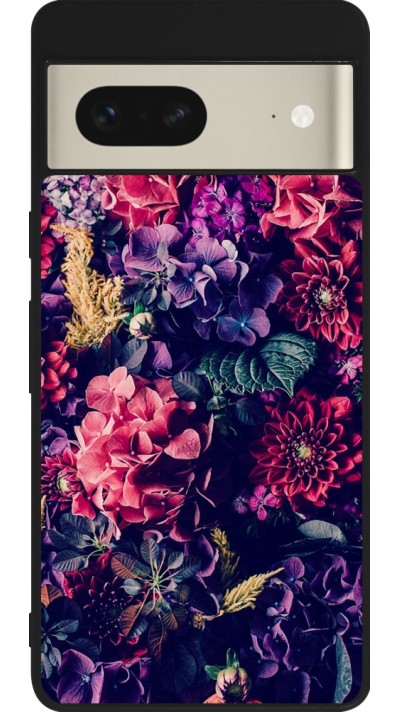 Google Pixel 7 Case Hülle - Silikon schwarz Flowers Dark