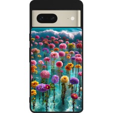 Coque Google Pixel 7 - Silicone rigide noir Flower sea waves