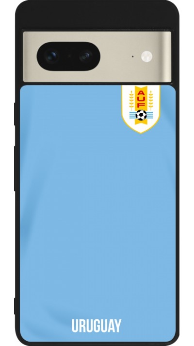Coque Google Pixel 7 - Silicone rigide noir Maillot de football Uruguay 2022 personnalisable