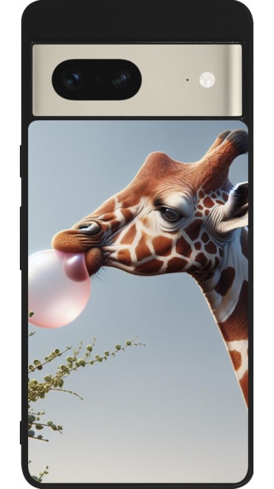 Google Pixel 7 Case Hülle - Silikon schwarz Giraffe mit Blase