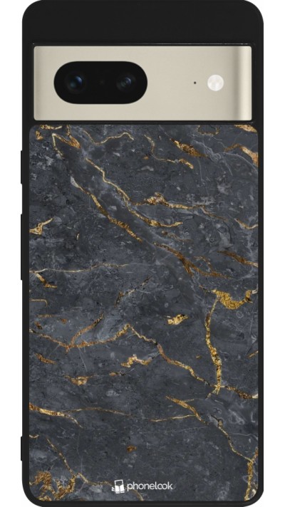 Coque Google Pixel 7 - Silicone rigide noir Grey Gold Marble