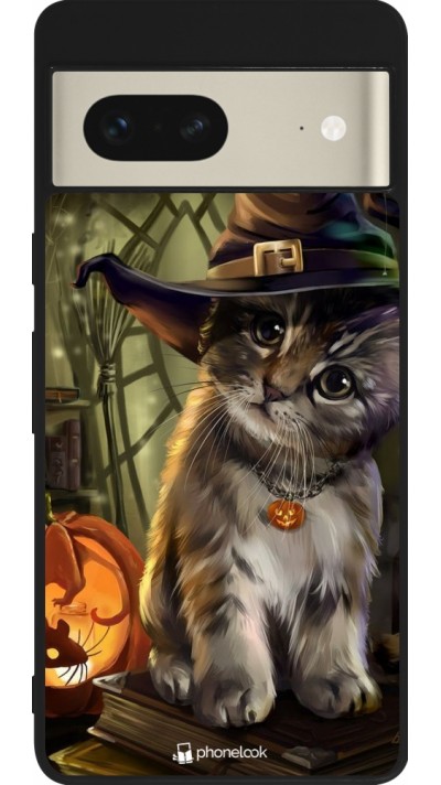 Coque Google Pixel 7 - Silicone rigide noir Halloween 21 Witch cat