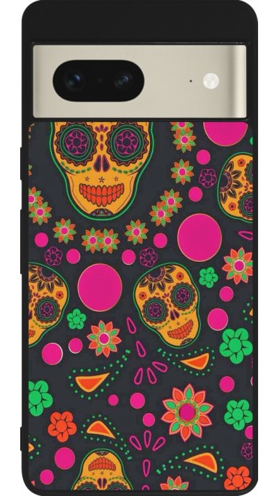 Coque Google Pixel 7 - Silicone rigide noir Halloween 22 colorful mexican skulls