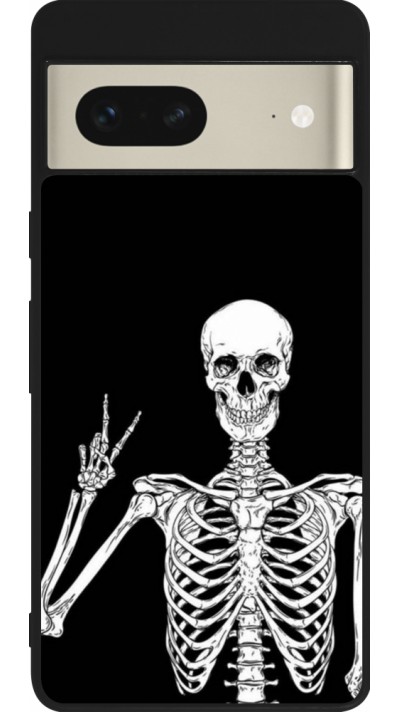 Google Pixel 7 Case Hülle - Silikon schwarz Halloween 2023 peace skeleton