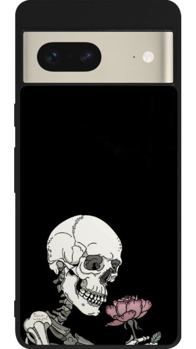 Google Pixel 7 Case Hülle - Silikon schwarz Halloween 2023 rose and skeleton