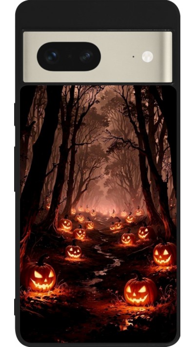 Coque Google Pixel 7 - Silicone rigide noir Halloween 2025 Road of Terrifying Pumpkins