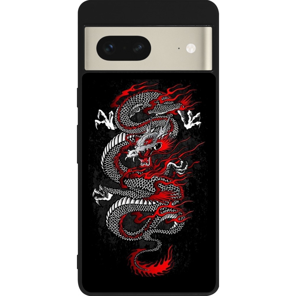 Google Pixel 7 Case Hülle - Silikon schwarz Japanese style Dragon Tattoo Red Black