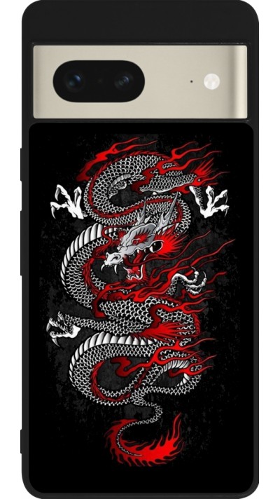 Coque Google Pixel 7 - Silicone rigide noir Japanese style Dragon Tattoo Red Black