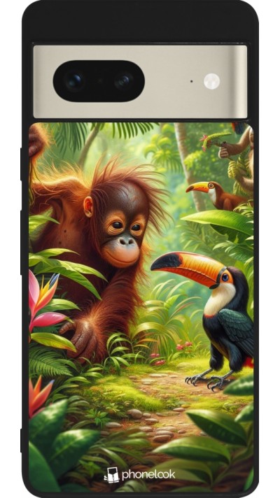 Coque Google Pixel 7 - Silicone rigide noir Jungle Tropicale Tayrona