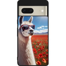 Coque Google Pixel 7 - Silicone rigide noir Lama Chic en Coquelicot