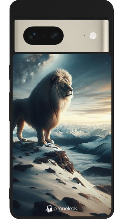 Coque Google Pixel 7 - Silicone rigide noir Le lion blanc