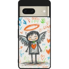 Coque Google Pixel 7 - Silicone rigide noir Little Angel Sketch Love