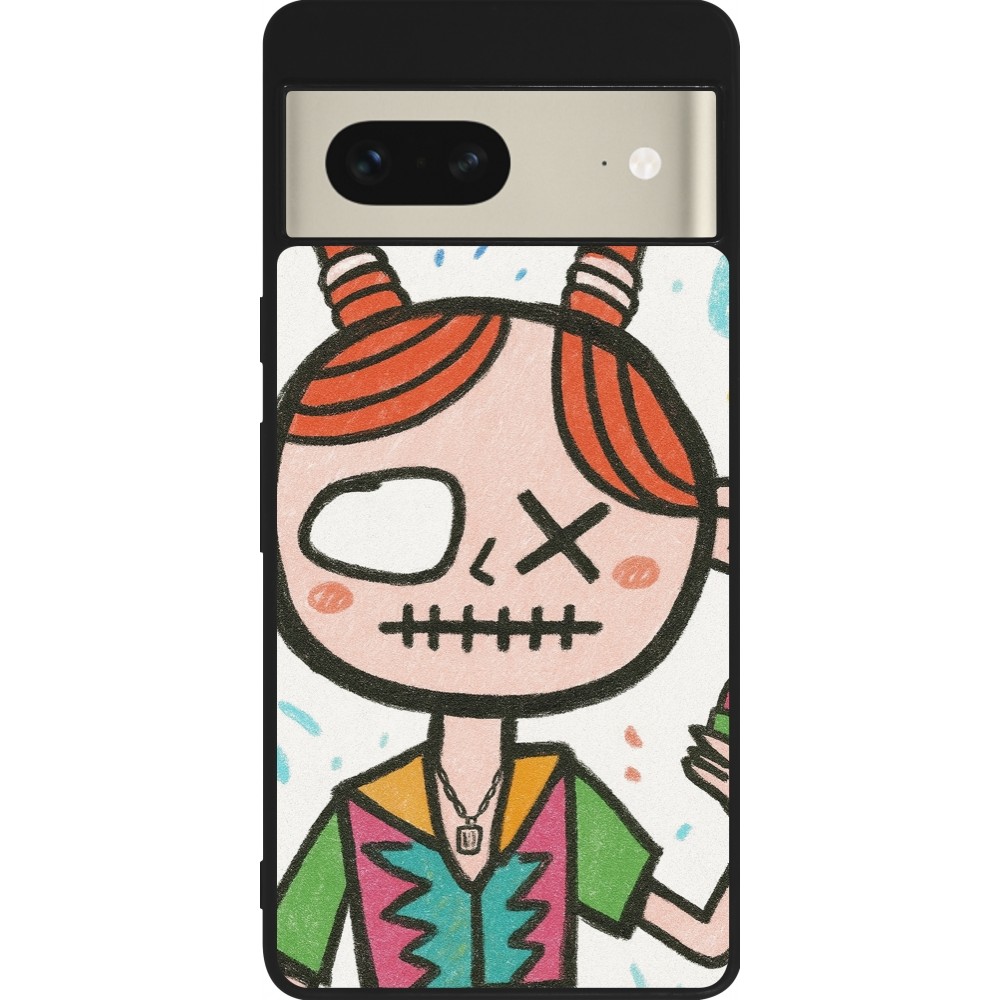 Coque Google Pixel 7 - Silicone rigide noir Little Girl Sketch