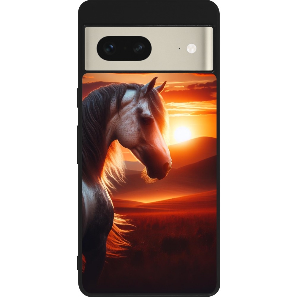 Coque Google Pixel 7 - Silicone rigide noir Majestic Sunset Horse