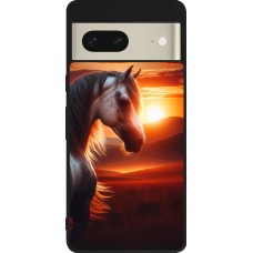 Coque Google Pixel 7 - Silicone rigide noir Majestic Sunset Horse