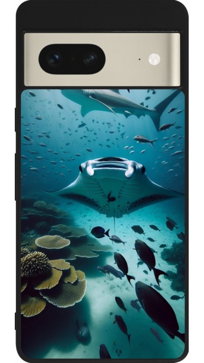 Coque Google Pixel 7 - Silicone rigide noir Manta Lagon Nettoyage