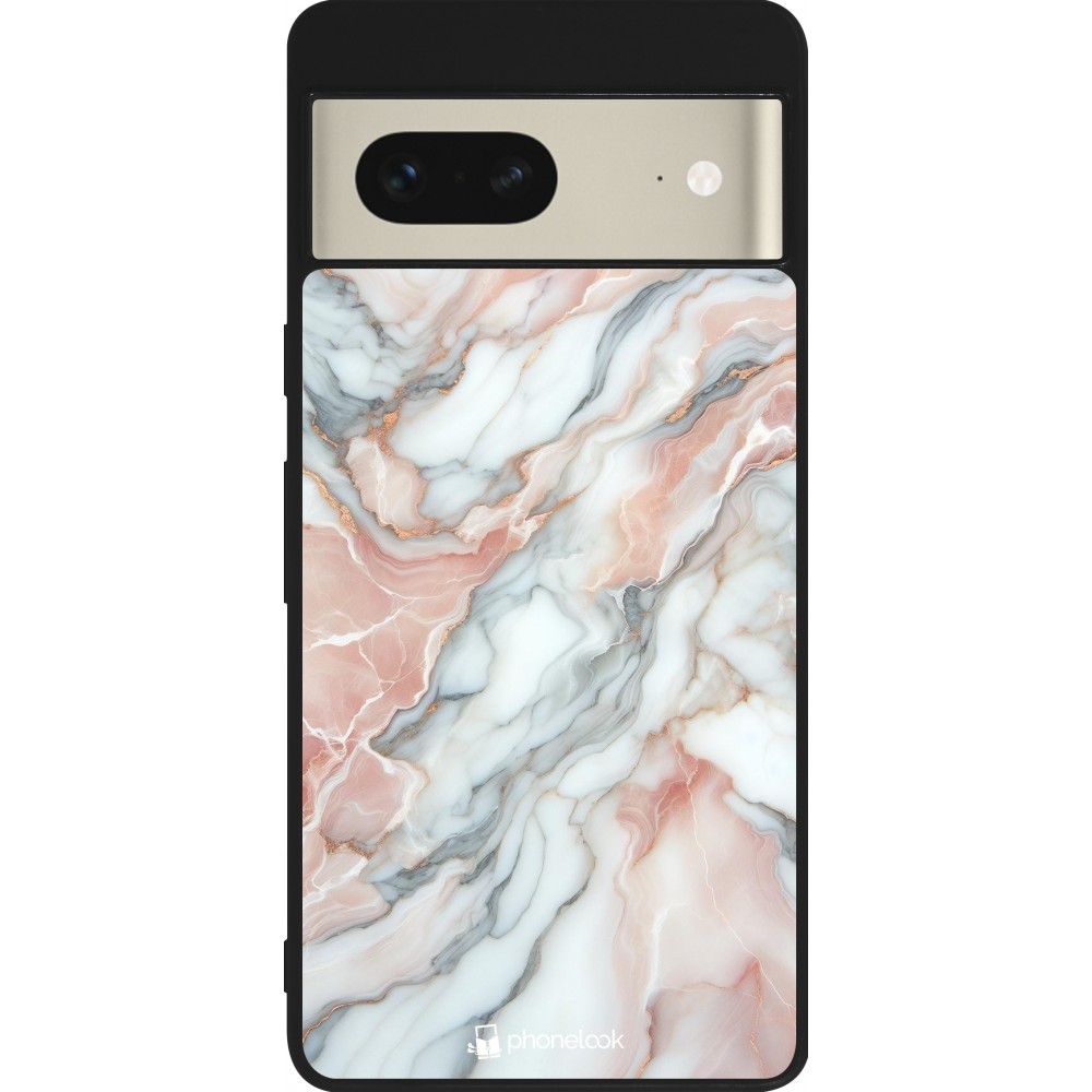 Coque Google Pixel 7 - Silicone rigide noir Marbre Rose Lumineux