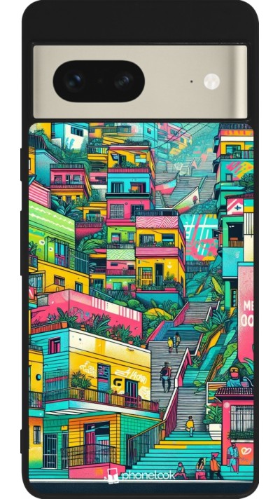 Google Pixel 7 Case Hülle - Silikon schwarz Medellin Comuna 13 Kunst