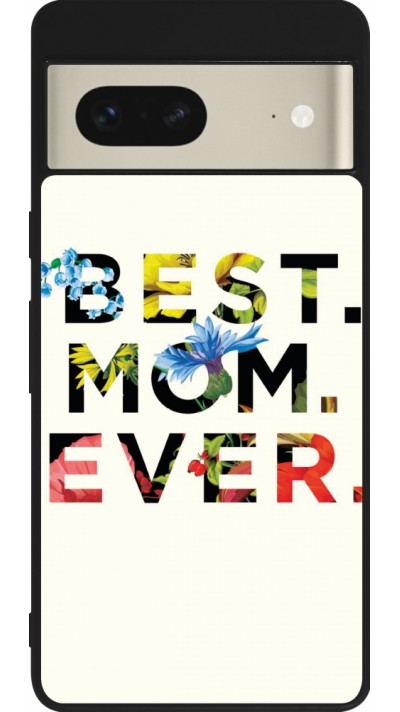 Coque Google Pixel 7 - Silicone rigide noir Mom 2023 best Mom ever flowers