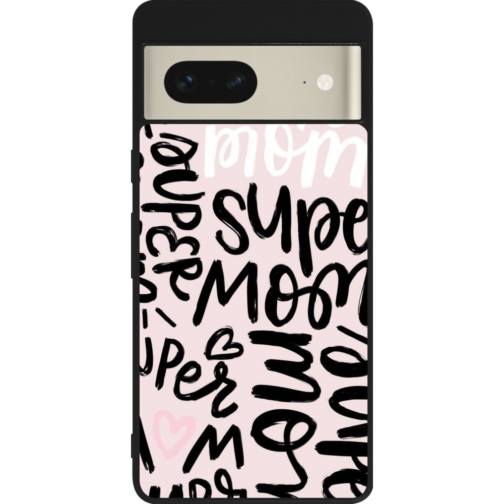 Google Pixel 7 Case Hülle - Silikon schwarz Mom 2024 Super mom