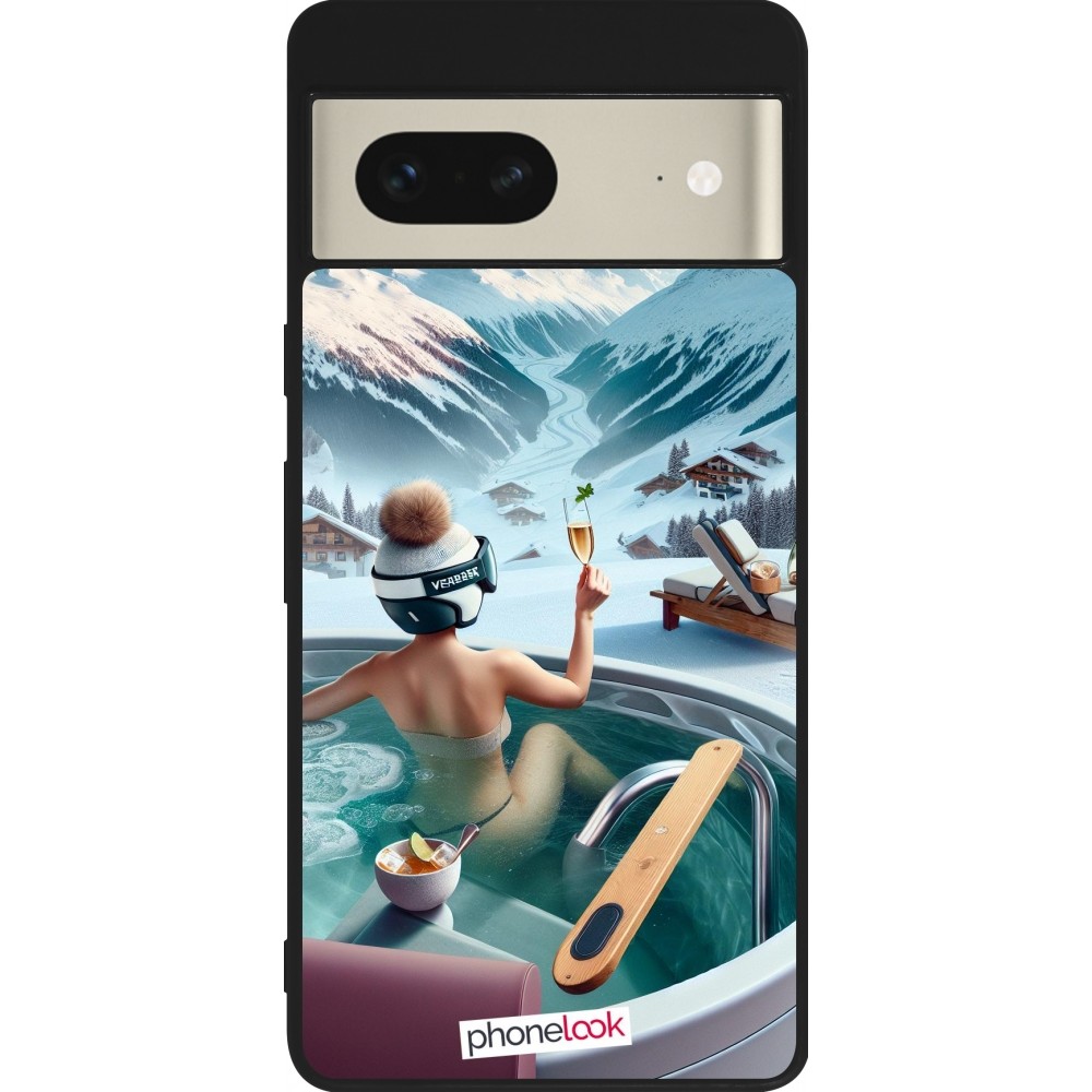 Coque Google Pixel 7 - Silicone rigide noir Montagne Glamour Jacuzzi