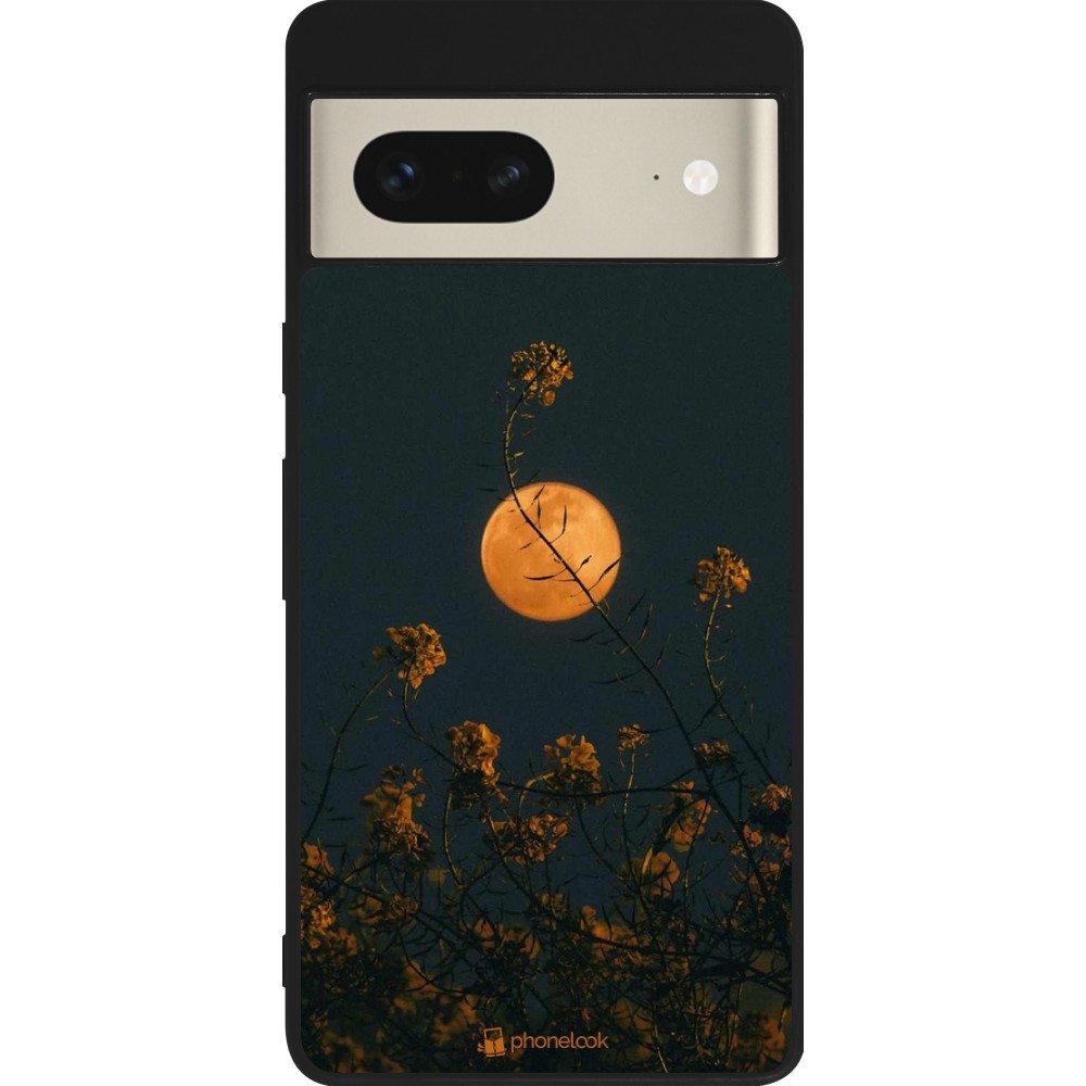 Google Pixel 7 Case Hülle - Silikon schwarz Moon Flowers