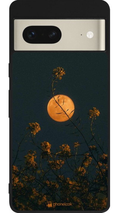 Coque Google Pixel 7 - Silicone rigide noir Moon Flowers
