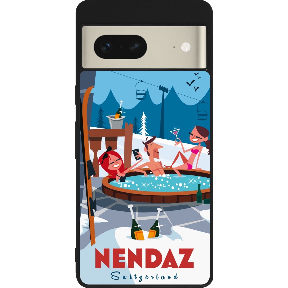 Coque Google Pixel 7 - Silicone rigide noir Nendaz Mountain Jacuzzi