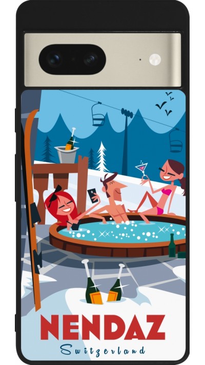 Google Pixel 7 Case Hülle - Silikon schwarz Nendaz Mountain Jacuzzi