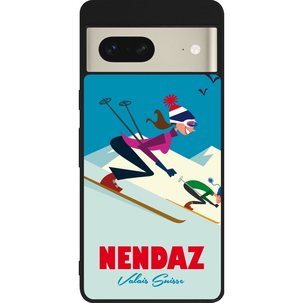 Coque Google Pixel 7 - Silicone rigide noir Nendaz Ski Downhill
