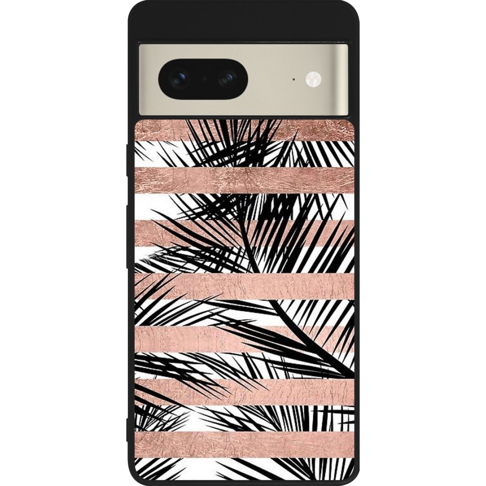 Google Pixel 7 Case Hülle - Silikon schwarz Palm trees gold stripes