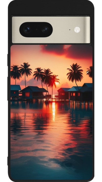 Coque Google Pixel 7 - Silicone rigide noir Paradis Maldives