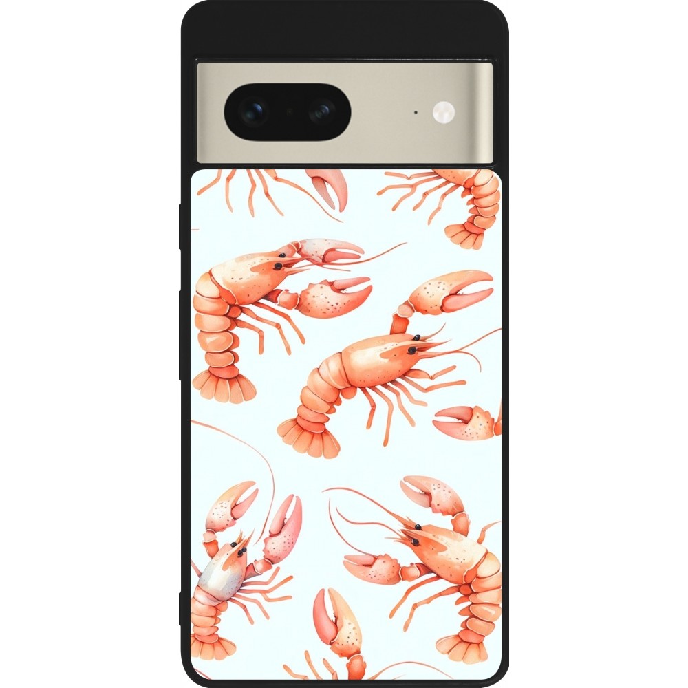 Coque Google Pixel 7 - Silicone rigide noir Pattern de homards pastels