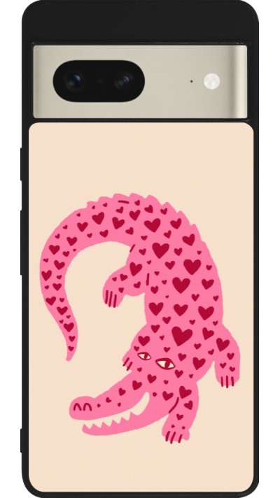 Google Pixel 7 Case Hülle - Silikon schwarz Pink crocodile 2026
