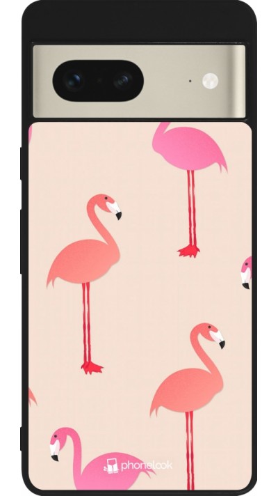 Google Pixel 7 Case Hülle - Silikon schwarz Pink Flamingos Pattern