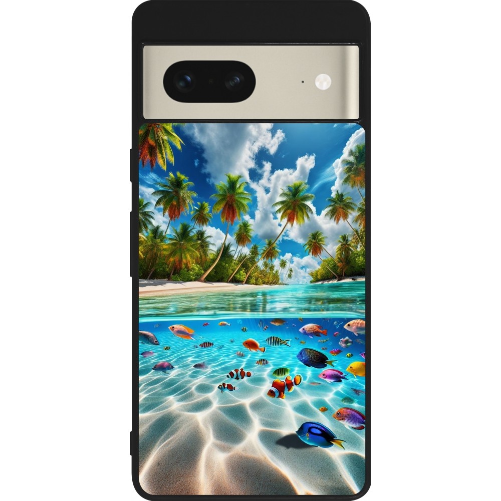 Coque Google Pixel 7 - Silicone rigide noir Plage Paradis