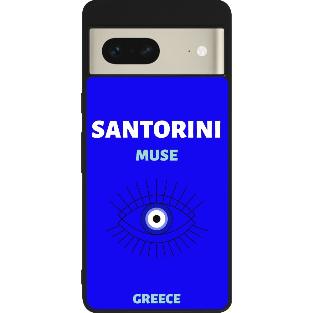Coque Google Pixel 7 - Silicone rigide noir Pop Summer Destination Santorini