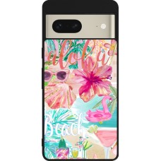 Coque Google Pixel 7 - Silicone rigide noir Preppy Collage Aloha