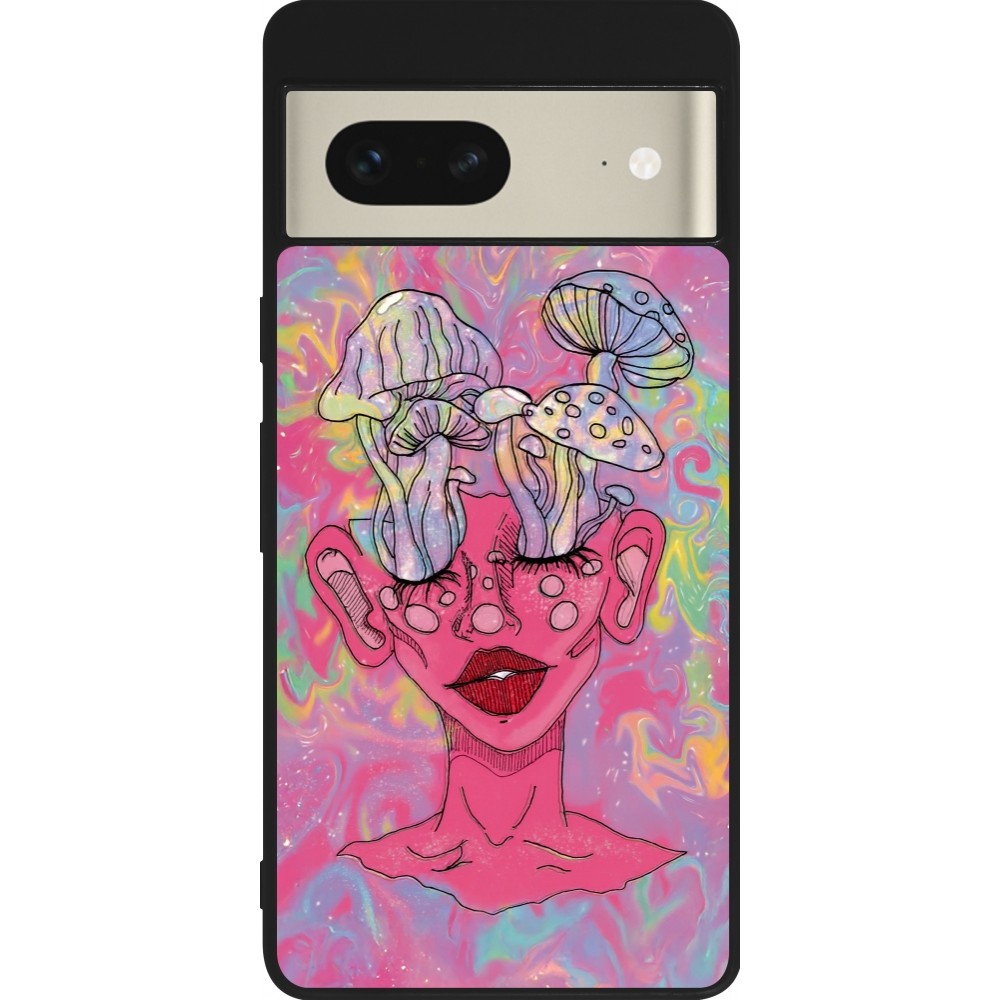Google Pixel 7 Case Hülle - Silikon schwarz Psychedelic pink mushroom