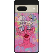 Google Pixel 7 Case Hülle - Silikon schwarz Psychedelic pink mushroom