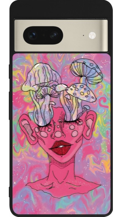 Google Pixel 7 Case Hülle - Silikon schwarz Psychedelic pink mushroom
