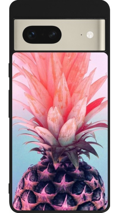 Coque Google Pixel 7 - Silicone rigide noir Purple Pink Pineapple