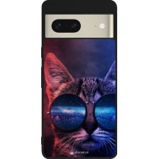 Google Pixel 7 Case Hülle - Silikon schwarz Red Blue Cat Glasses