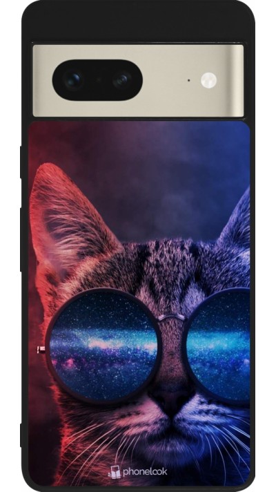 Coque Google Pixel 7 - Silicone rigide noir Red Blue Cat Glasses