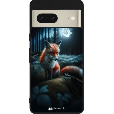 Coque Google Pixel 7 - Silicone rigide noir Renard lune forêt